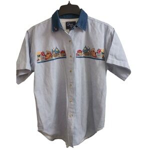 Vintage Quizz Again Embroidered Shirt Bears Flowers Striped Size Medium